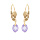 Boucles d'oreille en plaqu or goutte oxyde facett mauve suspendue et fermoir dormeuse