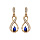 Boucles d'oreilles pendantes en plaqu or collection joaillerie torsade avec demi-rail d'oxydes blancs et oxyde bleu et fermoir poussette