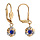 Boucles d'oreilles pendantes en plaqu or fleur suspendue avec cur bleu fonc et fermoir dormeuse