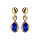 Boucles d'oreille pendantes en plaqu or avec navette bleu nuit et fermoir poussette