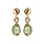 Boucles d'oreille pendantes en plaqu or avec navette vert fonc et fermoir poussette