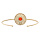 Bracelet jonc en plaqu or pastille ronde motif fleur avec pierre couleur corail
