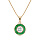 Collier en plaqu or chane avec pendentif rond centre oxyde blanc et contour oxydes rectangulaires verts 40+5cm