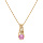 Collier en plaqu or chane avec pendentif solitaire oxyde rose et feuillage 42+3cm