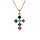 Collier en plaqu or pendentif croix 15x10mm oxydes multi couleurs sertis 40+5cm