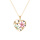 Collier en plaqu or pendentif coeur avec fleurs oxydes multi couleurs 4 0+5cm