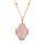 Collier en plaqu or chane avec mdaille ovale 14mm contour perle et coeur en pierre naturelle Nacre rose 38+5cm