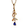 Collier en plaqu or chane avec pendentif volute rail d'oxydes blancs sertis et pierre bleu fonc 42cm + 3cm