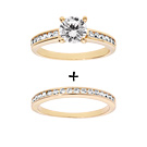 Bague double en plaqu or : 1 anneau rail d'oxydes et 1 anneau rail d'oxydes et solitaire blanc