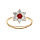 Bague en plaqu or marguerite avec oxyde rouge et contour blancs sertis