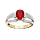 Bague en plaqu or avec oxyde central rouge et 3 rails oxydes blancs sertis