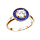 Bague en plaqu or pastille ronde avec oxyde blanc et contour oxydes rectangulaires bleus