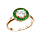 Bague en plaqu or pastille ronde avec oxyde blanc et contour oxydes rectangulaires verts