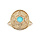 Bague en plaqu or forme ronde motif fleur et pierre couleur turquoise