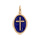 Pendentif en plaqu or ovale Croix sur fond bleu fonc
