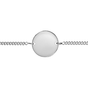 Bracelet en argent rhodi chane maille serre avec plaque ronde  graver au milieu - longueur 17cm + 3 cm de rallonge - Vue 2