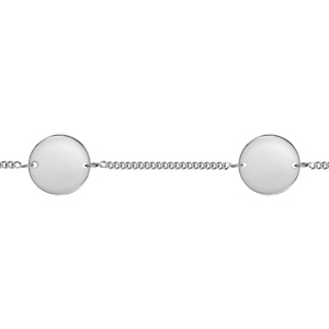 Bracelet en argent rhodi chane maille serre avec 2 plaques rondes  graver - longueur 17,5cm + 2,5cm - Vue 2