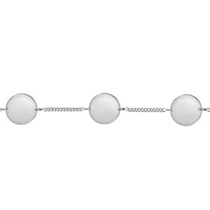 Bracelet en argent rhodi chane maille serre avec 3 plaques rondes  graver - longueur 17,5cm + 2,5cm - Vue 2