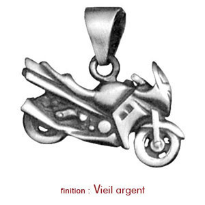 Pendentif en argent moto de course - Vue 2