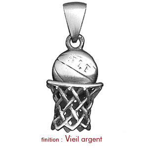 Pendentif en argent panier de basket avec ballon - Vue 2
