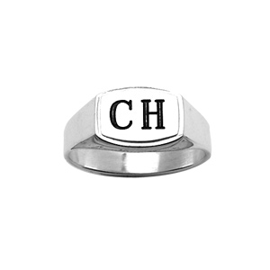 Chevalière en argent plateau tonneau allongé surélevé - Vue 2
