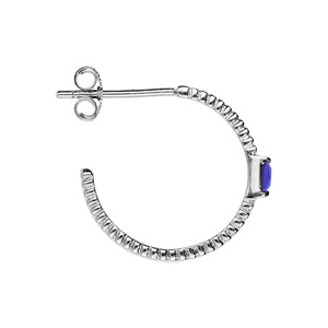 Boucles d\'oreille en argent rhodié demi-créoles diamanté pierre carree bleu nuit et fermoir poussette - Vue 2
