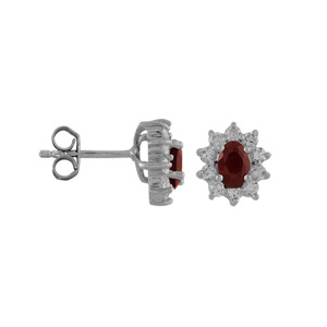 Boucles d\'oreilles en argent rhodi collection joaillerie oxyde rouge au centre et petits oxydes blancs autour et fermoir poussette - Vue 2