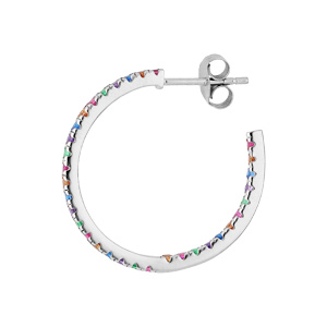 Créoles en argent rhodié fantaisie pierres multi couleurs et fermoir poussette - Vue 2