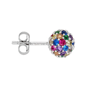 Boucles d\'oreille en argent rhodié boules pierres multi couleurs et fermoir poussette - Vue 2