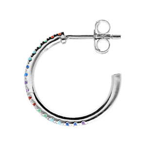 Créoles en argent rhodié avec oxydes multi couleurs et fermoir poussette - Vue 2
