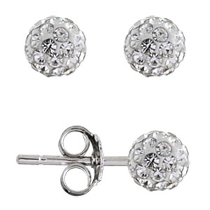 Boucles d\'oreilles en argent rhodi petite boule de rsine et strass blancs fermoir poussette - Vue 2