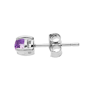 Boucles d\'oreille en argent rhodié avec véritable Amethyste 4mm et fermoir poussette - Vue 2