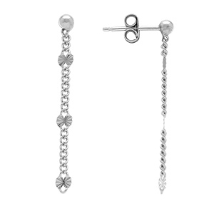Boucles d\'oreille tige en argent rhodi pendantes avec pastilles diamantes toile - Vue 2