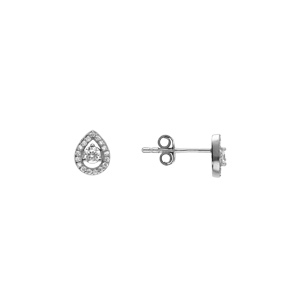 Boucles d\'oreille tige en argent rhodié oxyde blanc et contour oxydes blancs - Vue 2