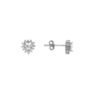 Boucles d\'oreille tige en argent rhodi forme coeur oxydes blancs - Vue 2