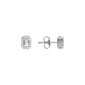 Boucles d\'oreille tige en argent rhodié forme rectangulaire oxydes blancs - Vue 2