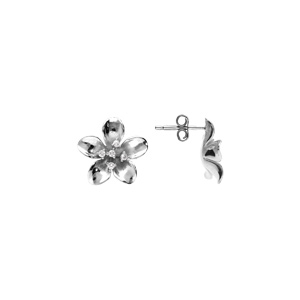Boucles d\'oreille tige en argent rhodié fleur et oxydes blancs sertis - Vue 2
