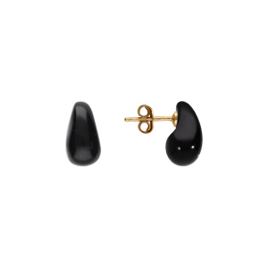 Boucles d\'oreille tige en argent doré goutte en verre noir - Vue 2