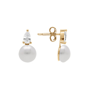 Boucles d\'oreille en argent doré perle de culture d\'eau douce blanche avec un oxyde blanc - Vue 2