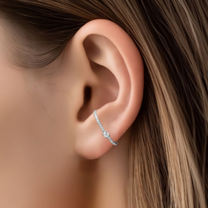 Boucles d\'oreille tige en argent rhodié unitaire oxydes blancs sertis aspect piercing 2 & 3eme trou - Vue 2