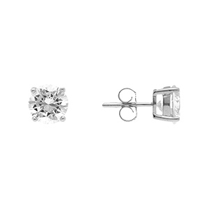 Boucles d\'oreilles en argent rhodié oxyde rond blanc de 7mm serti 4 griffes et fermoir poussette - Vue 2