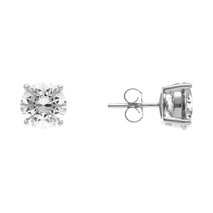 Boucles d\'oreilles en argent rhodié oxyde rond blanc de 8mm serti 4 griffes et fermoir poussette - Vue 2