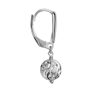 Boucles d\'oreilles pendantes en argent boule guillochée suspendue et fermoir dormeuse - Vue 2