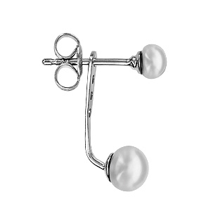 Boucles d\'oreilles suspensions réglables en argent rhodié avec 1 perle blanche synthétique sur le clou et 1 perle blanche synthétique sur la suspension et fermoir poussette - Vue 2