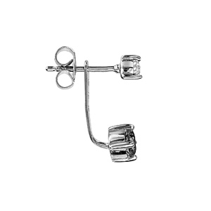 Boucles d\'oreilles suspensions réglables en argent rhodié avec 1 oxyde blanc serti griffes sur le clou et 1 oxyde noir serti griffes sur la suspension et fermoir clou avec poussette - Vue 2