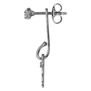Boucles d\'oreilles suspensions réglables en argent rhodié 1 oxyde blanc serti sur le clou et ancre marine ornée d\'1 oxydes blancs sertis sur la suspension et fermoir tige à poussette - Vue 2