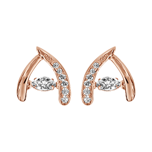 Boucles d\'oreilles Dancing Stone en argent et dorure rose forme circonflexe avec oxydes blancs et fermoir clou avec poussette - Vue 2