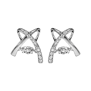 Boucles d\'oreilles Dancing Stone en argent rhodié croix ornée d\'oxydes blancs et fermoir poussette - Vue 2