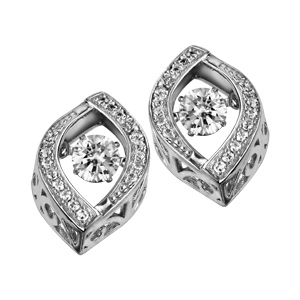 Boucles d\'oreilles Dancing Stone en argent rhodié amande ornée d\'oxydes blancs et fermoir clou avec poussette - Vue 2