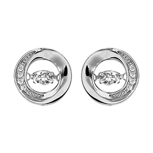 Boucles d\'oreilles Dancing Stone en argent rhodié rond orné d\'oxydes blancs et fermoir poussette - Vue 2